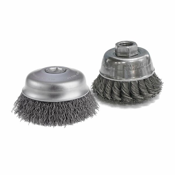 Cgw Abrasives Fast Cut Single Row Cup Brush, 4 in Dia Brush, 5/8-11 Arbor Hole, 0.02 in Dia Filament/Wire, Knot, C 60539